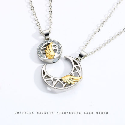 Sun Moon Wing Couple Necklace Magnet Attract Simple Fashion Valentine&