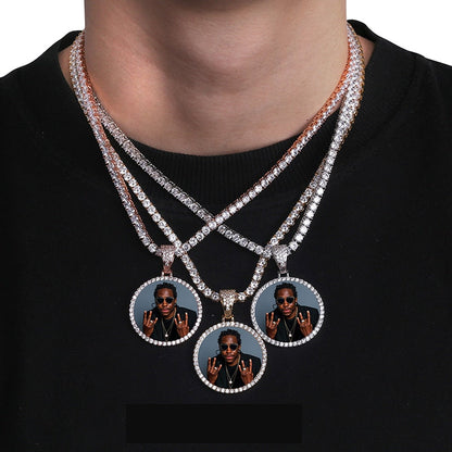 Custom Photo Memory Medallions Necklace With Tennis Chain With Cubic Zircon Chains