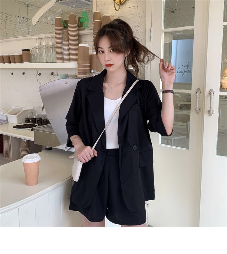 Blazer Set Women Korean Fashion Thin Jackets Casual Loose Shorts Two Piece Suits Female