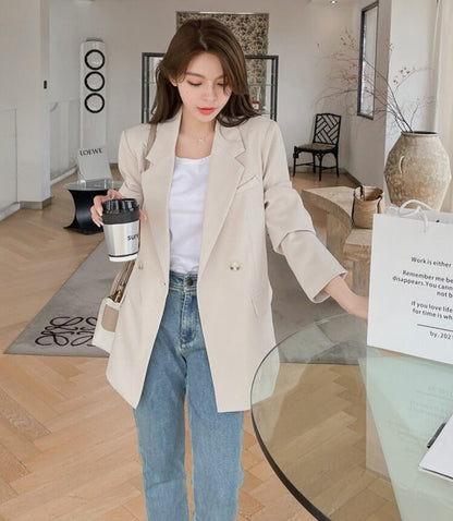 Oversized Women Jacket Loose Double Breasted Female Suit Coats Elegant