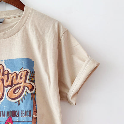 1pcs WHITE Tees Summer Casual Oversized Tee Best Surfing Santa Monica California Womens Retro Style