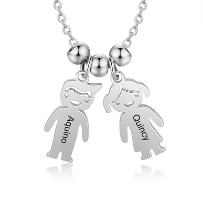 Personalized Engraved Name Necklace with Boy Girl Charms