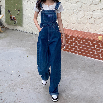 Denim Jumpsuit Women Baggy Jeans Jumpsuits High Waist Wide Leg Overalls Trousers