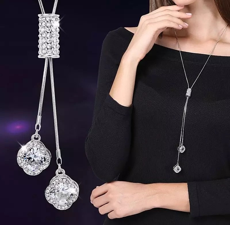 Collier Femme Long Gray Crystal Necklaces &amp; Pendants for Women Round Statement Necklace