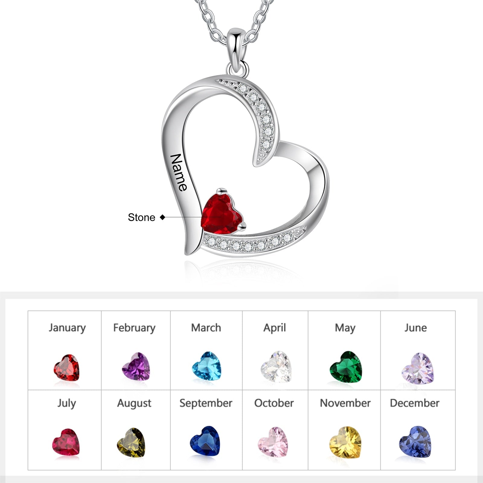 Personalized 1-6 Name Engraving Heart Pendant DIY Birthstone Necklace