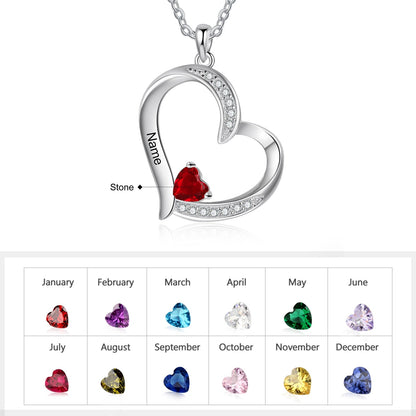 Personalized 1-6 Name Engraving Heart Pendant DIY Birthstone Necklace