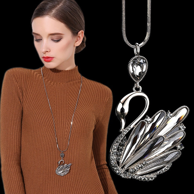 Collier Femme Long Gray Crystal Necklaces &amp; Pendants for Women Round Statement Necklace