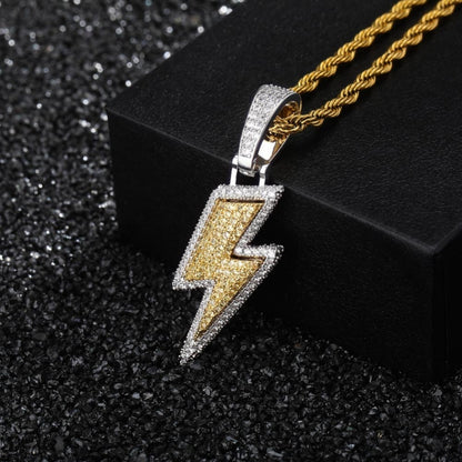 Iced Out Bling Lightning Pendants With Tennis Chain Copper Material Men&