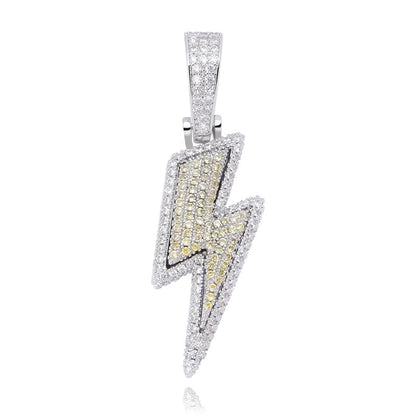 Iced Out Bling Lightning Pendants With Tennis Chain Copper Material Men&