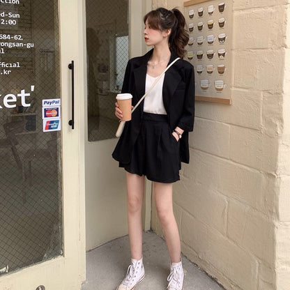 Blazer Set Women Korean Fashion Thin Jackets Casual Loose Shorts Two Piece Suits Female