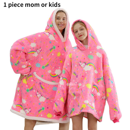 Printed Wearable Blanket Hoodie Fleece Warm Kids Sleepwear Hoody Sweatshirt