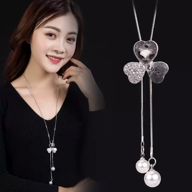 Collier Femme Long Gray Crystal Necklaces &amp; Pendants for Women Round Statement Necklace