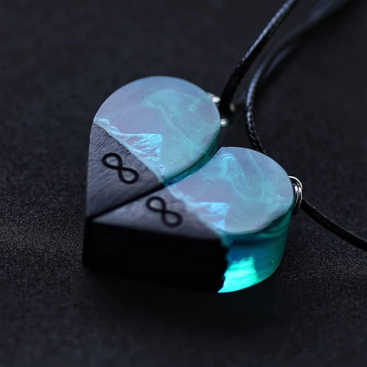 Epoxy Resin Necklace Wooden Pendant Mountains Heart Pendants Paired