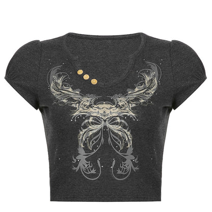 Graphic Print Retro Crop Tshirts Harajuku Grunge Fairycore Clothes