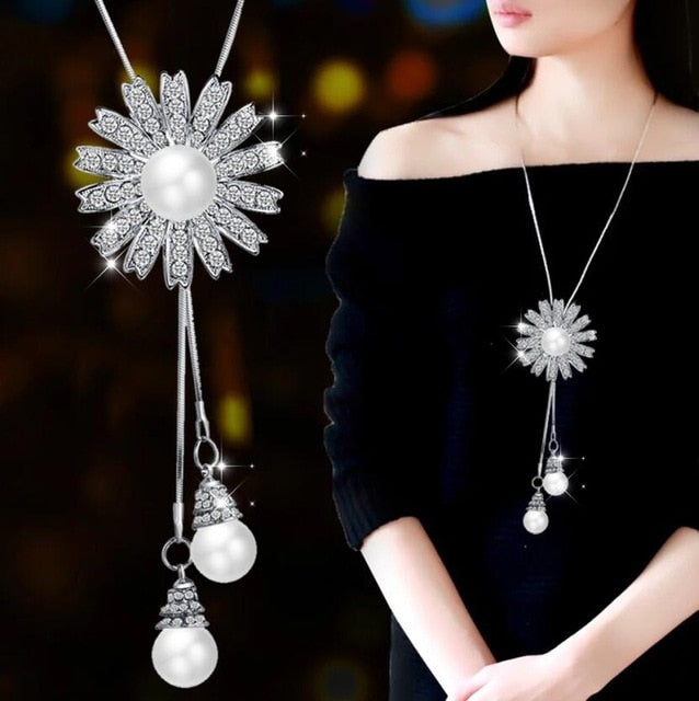 Collier Femme Long Gray Crystal Necklaces &amp; Pendants for Women Round Statement Necklace