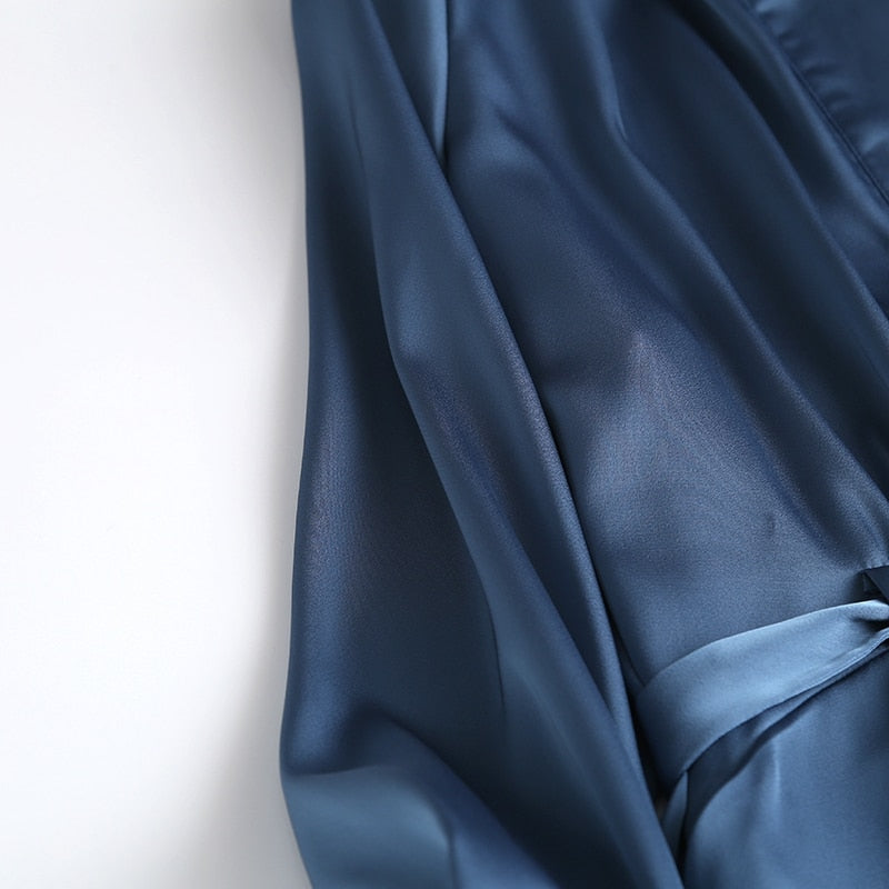 Autumn Fashion Women Elegant Satin Dress Long Sleeve Office Ladies Midi Dress