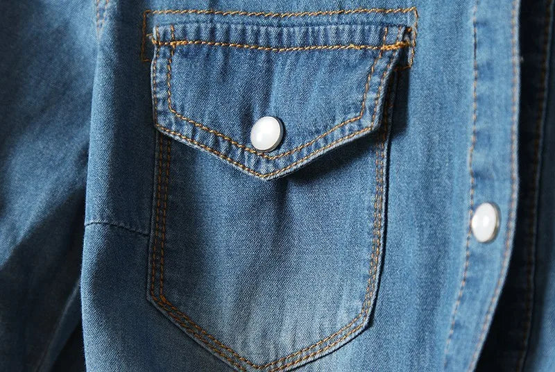 Denim Shirt Short Sleeve Womens Tops Chemise Femme Crop Tops