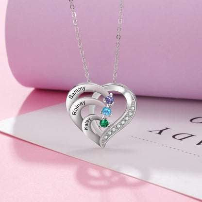 Family Name Heart Necklaces for Women Birthstone Engraving Necklace
