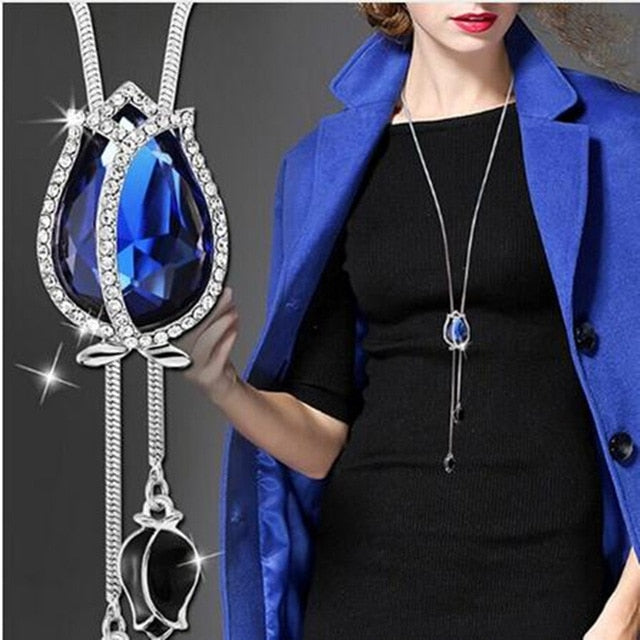 Collier Femme Long Gray Crystal Necklaces &amp; Pendants for Women Round Statement Necklace