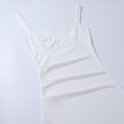 High Split Ankle-length Party Dresses Women Solid White Spaghetti Strap Dress Y2K