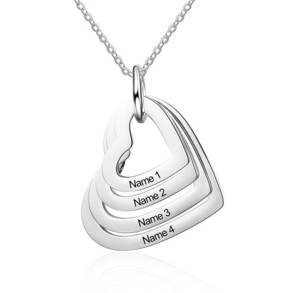 Personalized Family Necklace with 2-4 Names Heart Engraved Necklace