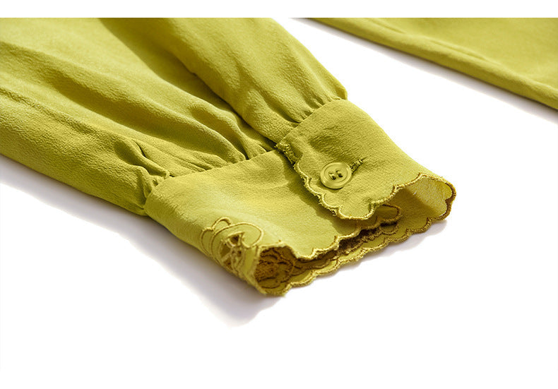 Embroidery Hollow Blouse Women Long Sleeve Imitation Silk Top Loose Vintage Shirt Plus Size