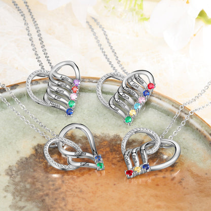 Personalized Family Heart Pendant Necklace with 2-6 Birthstones Name Necklace