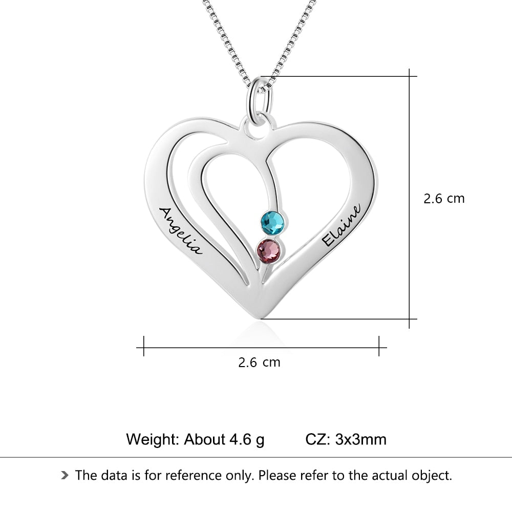 Personalized Birthstone Engraved Name Heart Necklaces &amp; Pendants