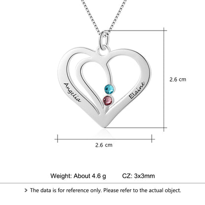 Personalized Birthstone Engraved Name Heart Necklaces &amp; Pendants