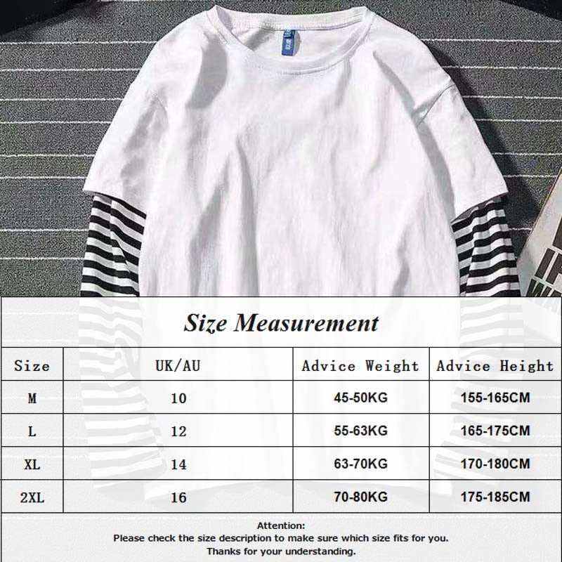 Fake Two Striped Color Matching Stitching Long Sleeve Women  T-shirt Hip Hop Style Bottoming Shirt