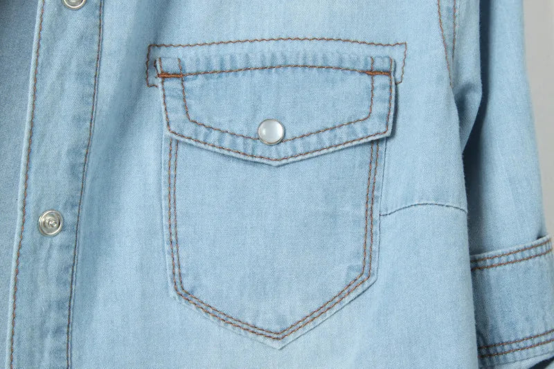 Denim Shirt Short Sleeve Womens Tops Chemise Femme Crop Tops