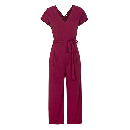Summer 2022 Streetwear V-neck Jumpsuit Beach Elegant Party One Piece Black Rompers