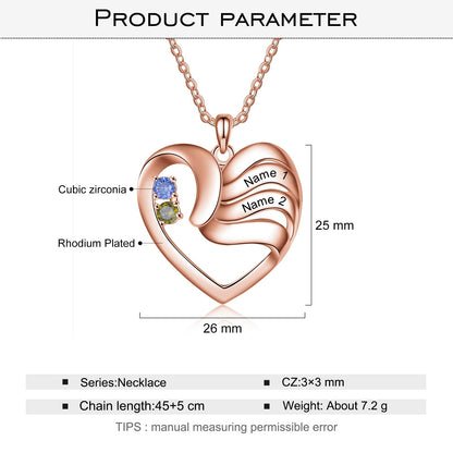 2-5 Names Customized Birthstone Fashion Memorial Heart Necklace