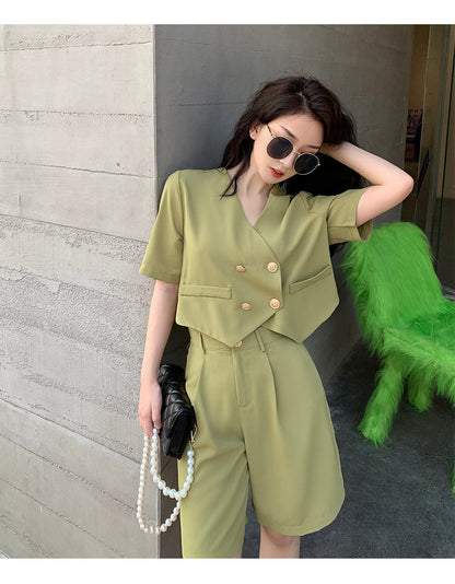 Fashion Office Short Sets Women Korean Loose Two Piece Suits Summer Thin