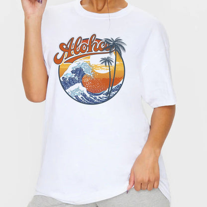 1pcs WHITE Tees Summer Casual Oversized Tee Best Surfing Santa Monica California Womens Retro Style