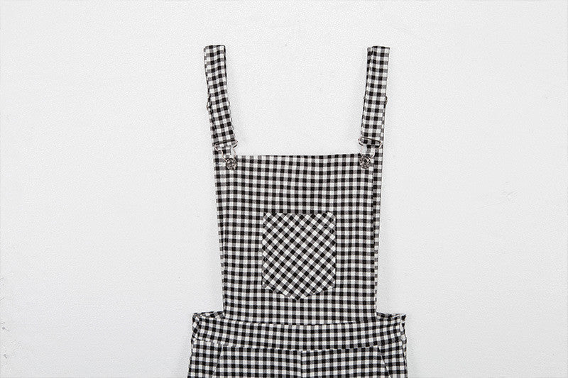 Women Straps Jumpsuits Ladies Summer Plaids Checked Playsuits Backless Outfits White&amp;Black