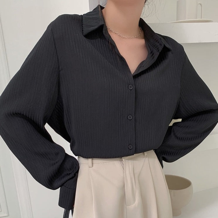 Office Ladies Striped Women Blouses Tops Full Sleeve Loose Shirts