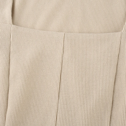 Square Neck Ribbed Black Dress Female Knitted Side Split Bodycon Dress Long Sleeve Mini Dresses