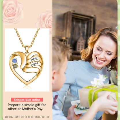 2-5 Names Customized Birthstone Fashion Memorial Heart Necklace