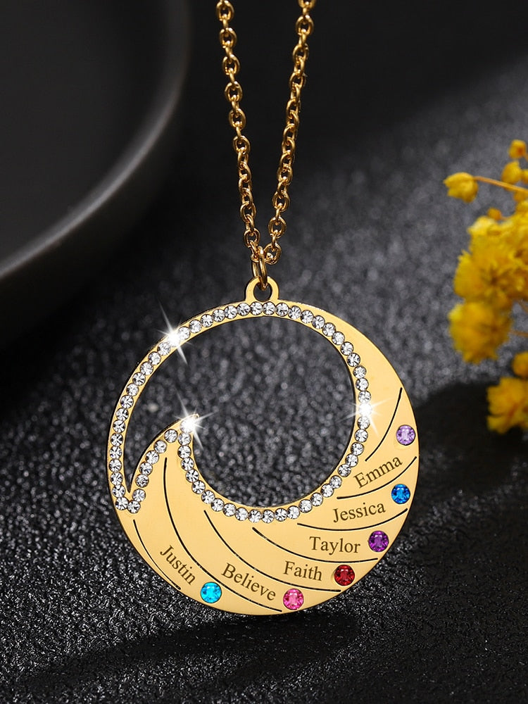 Personalized Name Necklace Pendant For Women Birthstone Crystal Necklaces Wave