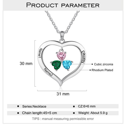 Personalized Heart Name Necklace with 1-8 Engraving Birthstone Pendant