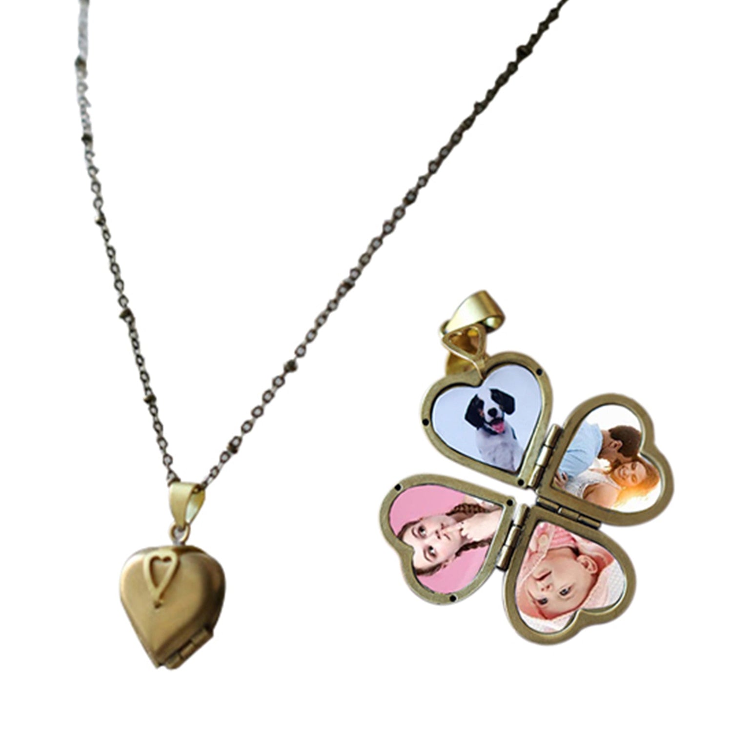 Personalized Four Leaf 4 Leaves Clover Pendant Necklace Customized Photo Box Girls Lover Fashion Jewelry
