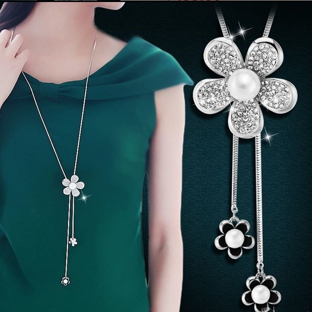 Collier Femme Long Gray Crystal Necklaces &amp; Pendants for Women Round Statement Necklace