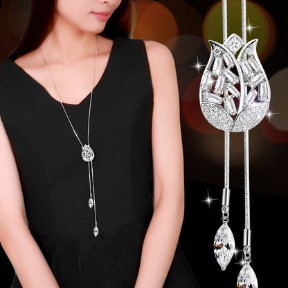 Collier Femme Long Gray Crystal Necklaces &amp; Pendants for Women Round Statement Necklace