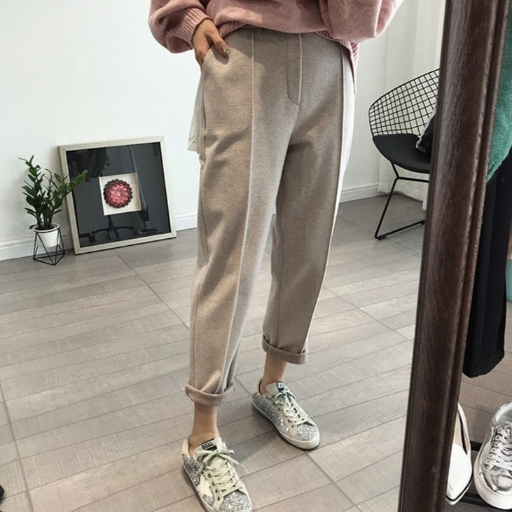 Pencil Pants Wool Pants Female Autumn High Waist Loose Trousers Capris