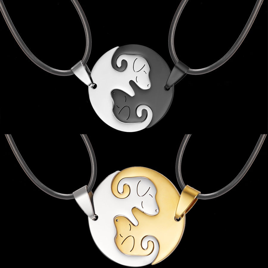 Black White Couple dog Necklace Animal Puppy Pendant Choker Necklaces Lover Valentine&