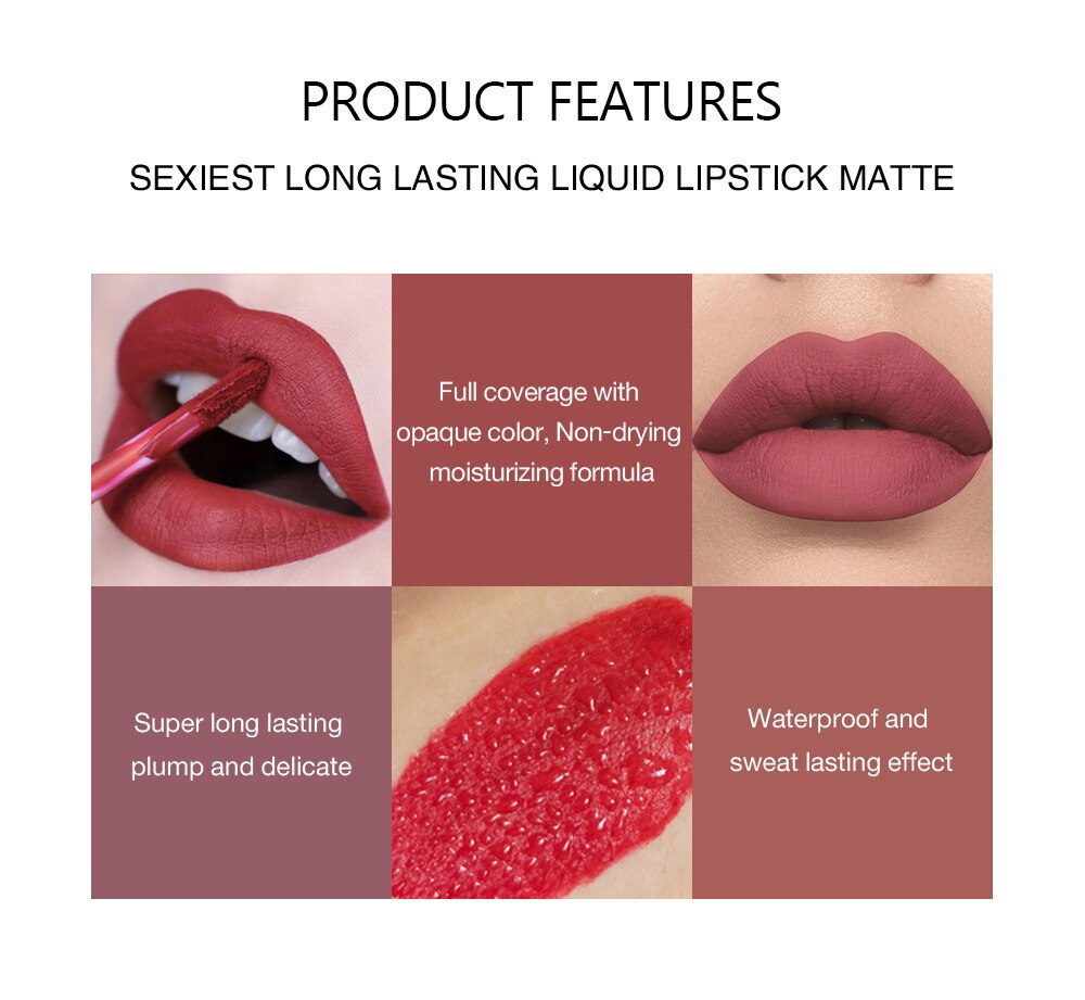 12 Colors Sexy Liquid Lipstick Matte Waterproof Lipgloss Nude Makeup Cosmetic
