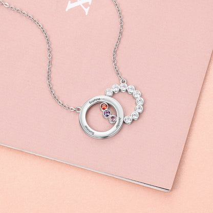 Personalized Name Interlocking Circle Pendants Custom 3 Birthstones Necklaces