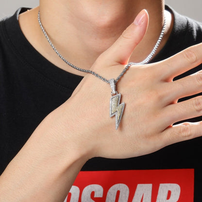 Iced Out Bling Lightning Pendants With Tennis Chain Copper Material Men&
