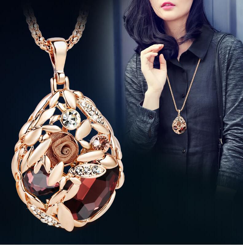 Collier Femme Long Gray Crystal Necklaces &amp; Pendants for Women Round Statement Necklace